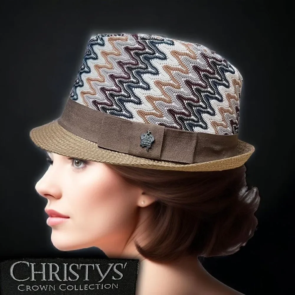 Christy's Crown Collection Women's Zigzag Pattern Hat Tan Navy Size Small/Medium